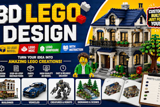 do 3d lego design, 3d lego model, lego moc, lego minifigure with instruction