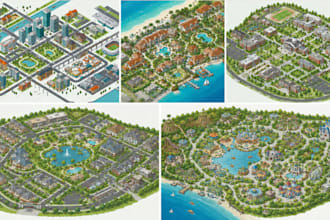 design an interactive isometric resort map, hotel map, tourism attraction map