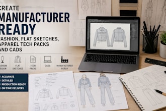 design manufacturer ready appearel tech packs and fashion flat sketches