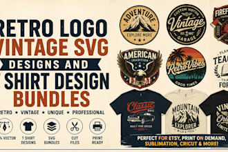 create retro logo vintage svg designs and t shirt design bundles