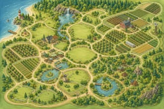 create a custom illustrated map for tourism, trail, farm,site map or city guides