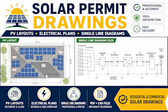 design solar permit drawings, pv layouts, electrical plans and sld