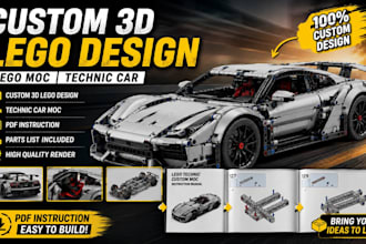 do custom 3d architectural lego design, lego moc, technic car with instruction
