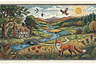 draw a vintage art illustration with linocut style