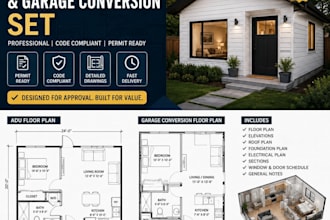 draft permit ready adu floor plan and garage conversion set