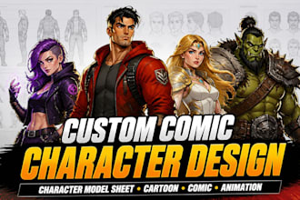 draw a custom comic character design and model sheet