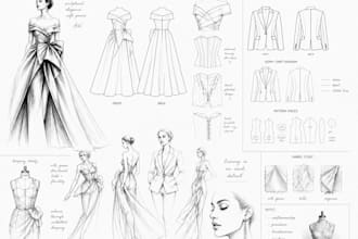 create high fashion illustrations, technical flats and sketches