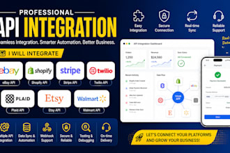integrate ebay api shopify api stripe twilio api plaid api etsy api walmart api