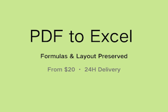 convert PDF to excel with formulas and 1 to 1 layout