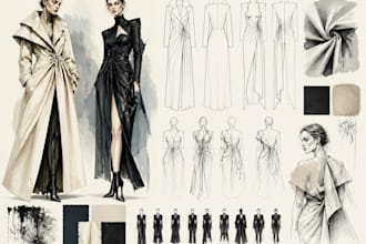 create high fashion illustrations, technical flats and sketches
