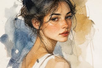 draw a sketchy watercolor portrait
