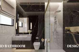 create modern 3d bathroom design, interior rendering and realistic visualization