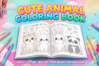 design cute animal coloring book pages for kids kdp interior