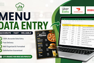 do restaurant menu data entry for uber eats, doordash and grubhub