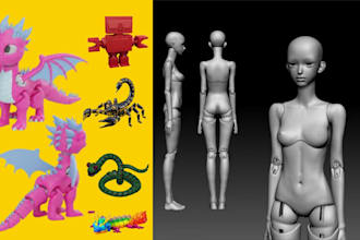 design 3d flexi toys, articulated animal and bjd doll model for 3d printing stl