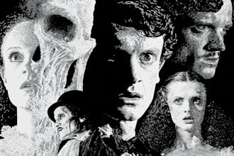 create detailed dark art, gore, creepy horror illustrations