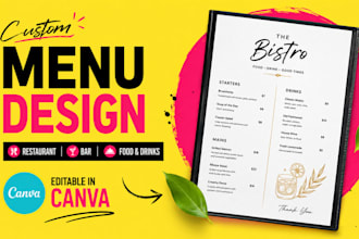design restaurant and bar menu or canva design for food and drink menu