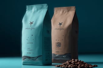create coffee mockup, packaging, and label sticker design