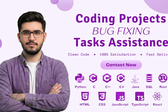 do programming projects and coding tasks in python, cpp, csharp, java and rust