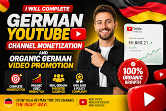 complete german youtube channel monetization, organic german video promotion