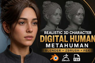 create realistic 3d character digital human metahuman in blender zbush fbx