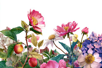 draw watercolor botanical illustration of flowers, plants, fruits
