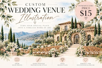 create a custom watercolor wedding venue illustration