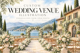 draw custom wedding venue watercolor portrait from photo