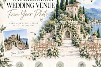 create a custom watercolor wedding venue illustration