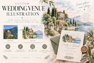 create a custom watercolor wedding venue illustration