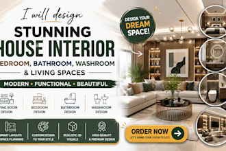 design stunning house interior, bedroom, bathroom, washroom and living spaces
