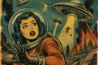 create illustration in distressed vintage and comic style