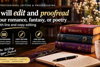 edit and proofread your romance, fantasy, or poetry with line and copy editing