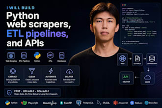 build python web scrapers, etl pipelines, and apis
