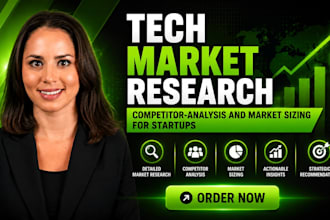 do tech market research, competitor analysis and market sizing for startups