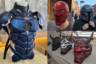3d print and paint custom 3d mask, 3d helmet, horror halloween mask and armor