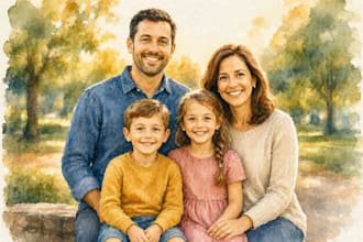 custom watercolor family portrait from photo