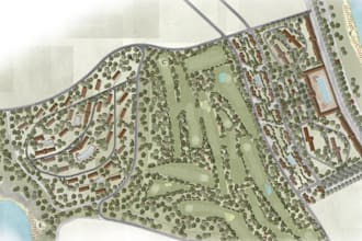 2d golf course layouts, site model from google map, fairway, disc golf, pathways