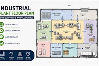 design industrial plant floor plan, equipment and workflow zones
