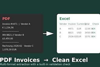 extract data from PDF invoices into clean excel