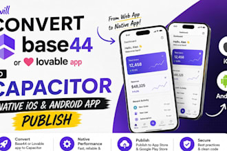 convert base44 or loveable app to capacitor native IOS and android app publish