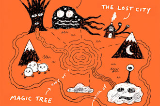 do draw cartoon fantasy map illustration, doodle hand drawn