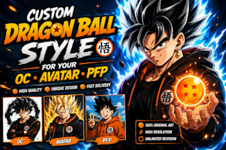 draw custom illustration in dragon ball style for your oc, avatar, and pfp