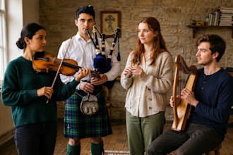 record live celtic fiddle,  bagpipe, tin whistle and harp