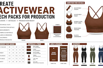 create activewear tech packs leggings, sports bras and gymwear for production