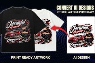 convert ai artwork to dtf dtg halftone print ready png