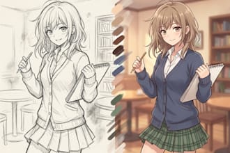 draw a anime sketch with color