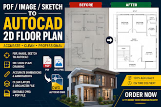 convert PDF, image or sketch to autocad 2d floor plan