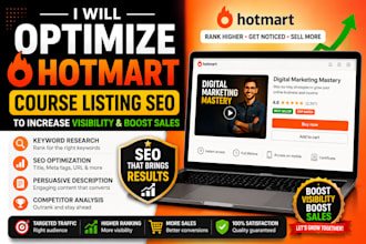 create hotmart course listing SEO to boost sales mockup design walmart ads