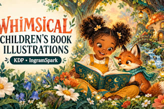 draw whimsical illustration children storybook illustrations for KDP ingramspark